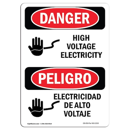 Signmission Safety Sign, OSHA Danger, 14" Height, Aluminum, High Voltage Electricity Spanish OS-DS-A-1014-VS-1330